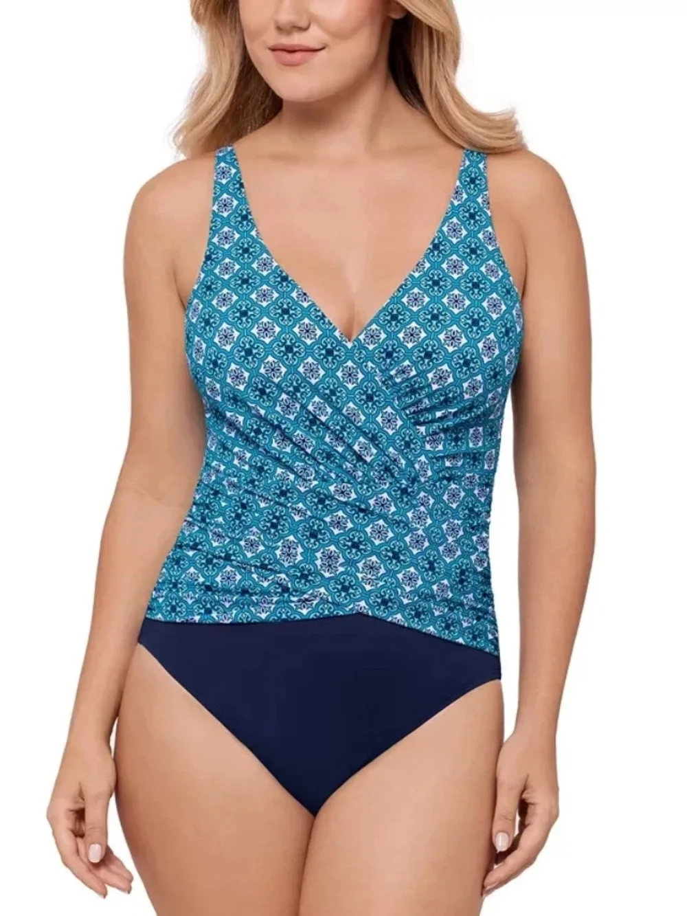 Swim Solutions Women's Surplice Tummy Control One Piece Swimsuit Size 8 - Picture 1 of 12